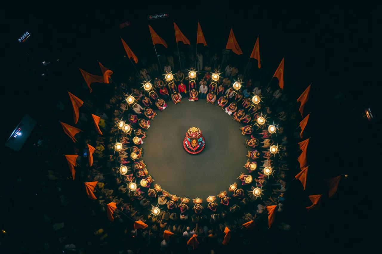 Drone view of the pathak in formation during Ganeshotsav